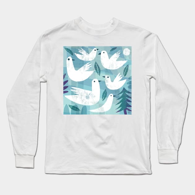 Six White Doves Long Sleeve T-Shirt by Gareth Lucas